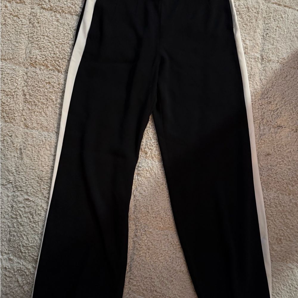 Armani Exchange Women's Black Loose Pants with White Side Stripes - Size 2